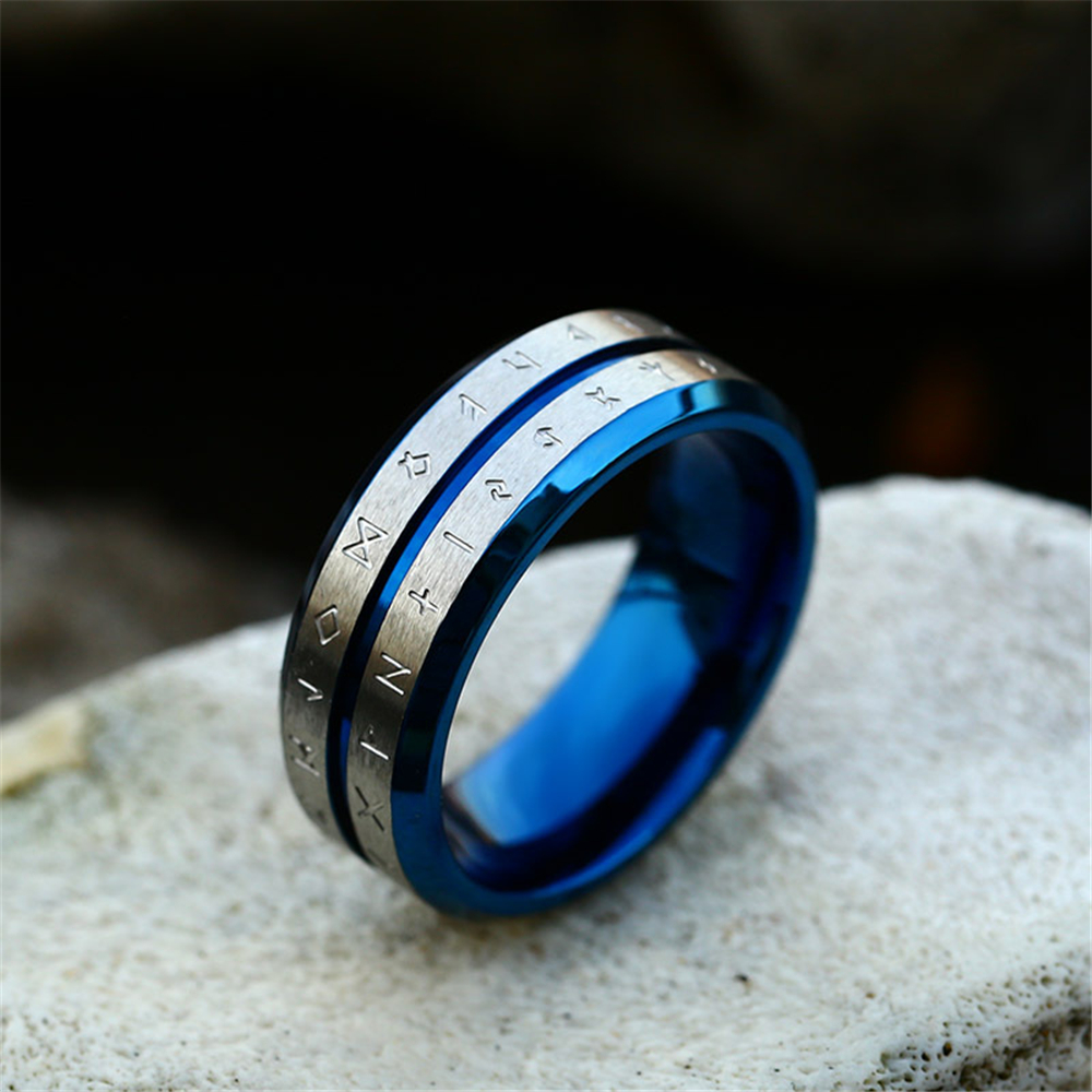 Bague viking rune gravé bleu — vue 3