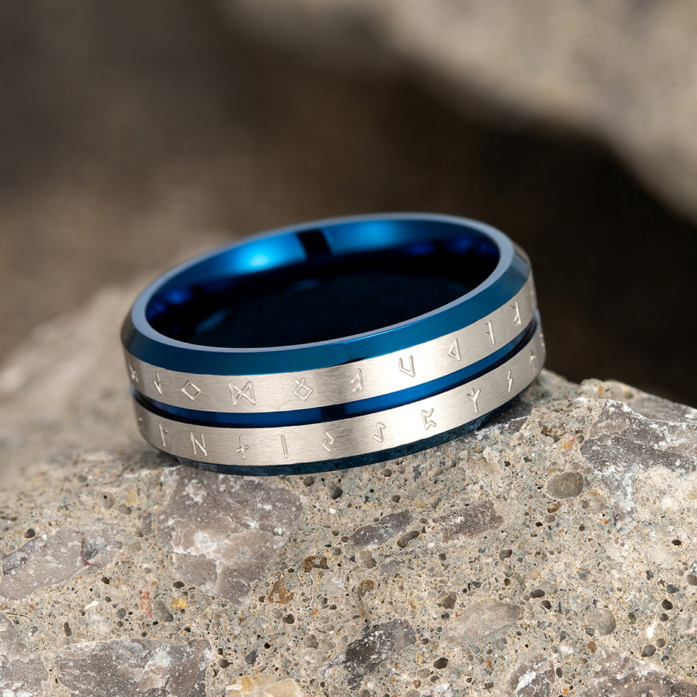 Bague viking rune gravé bleu — vue 2