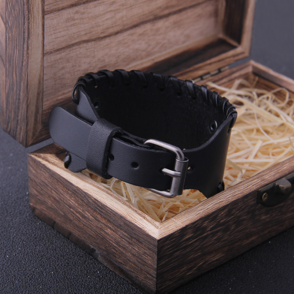 Bracelet Viking Valknut en cuir noir — vue 2