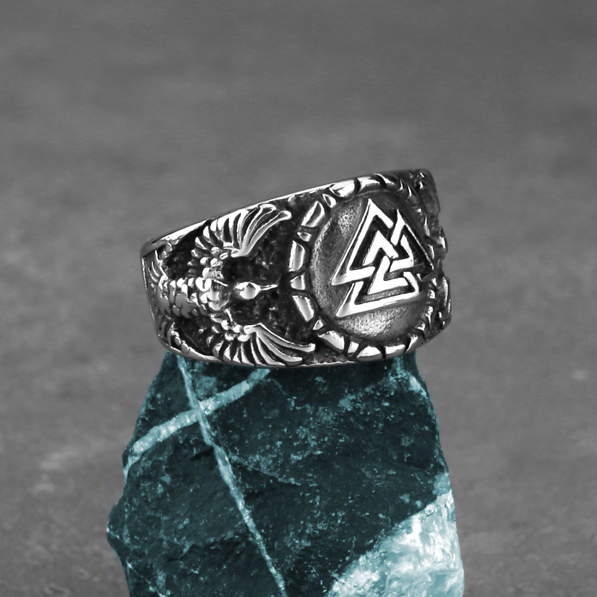 Bague viking corbeaux Valknut — vue 2