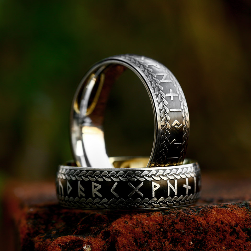 Bague viking runes tressées argenté — vue 2