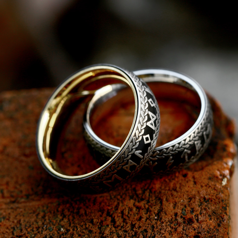 Bague viking runes tressées dorée — vue 2