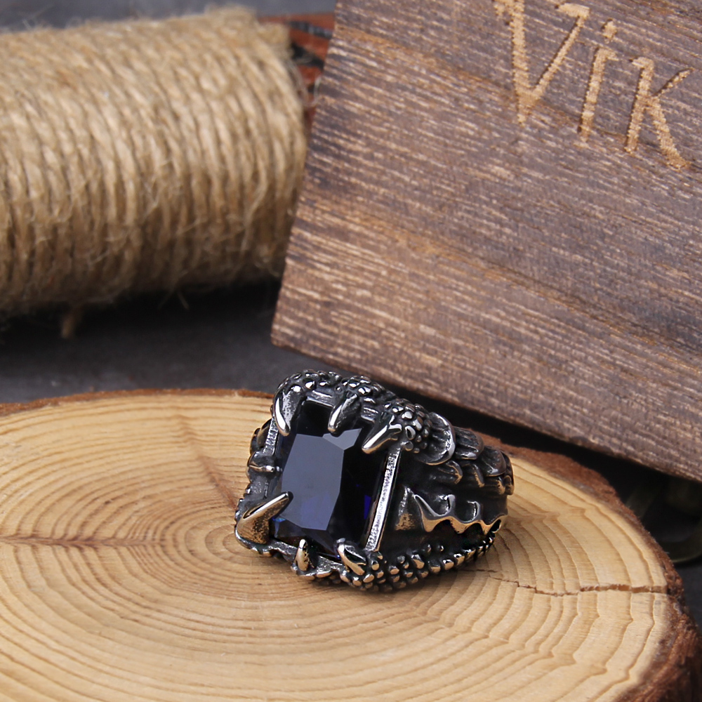 Bague viking griffe de dragon noir