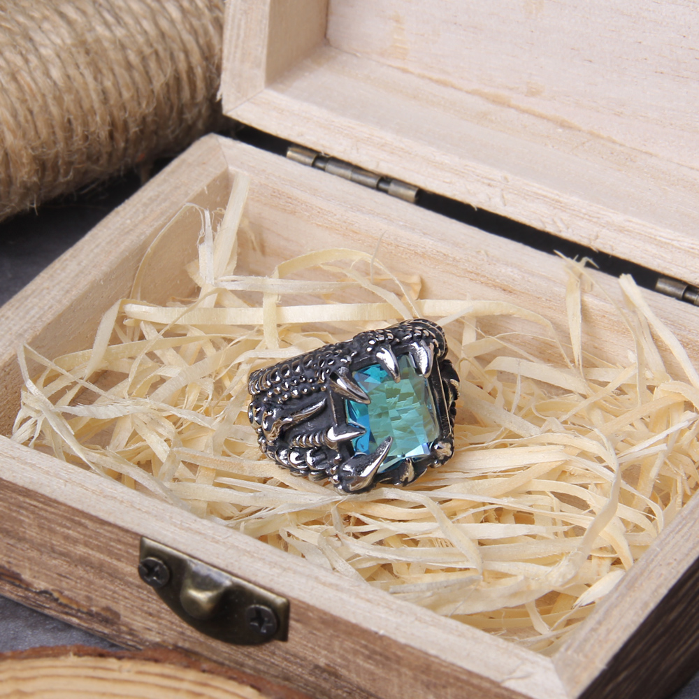 Bague viking griffe de dragon turquoise