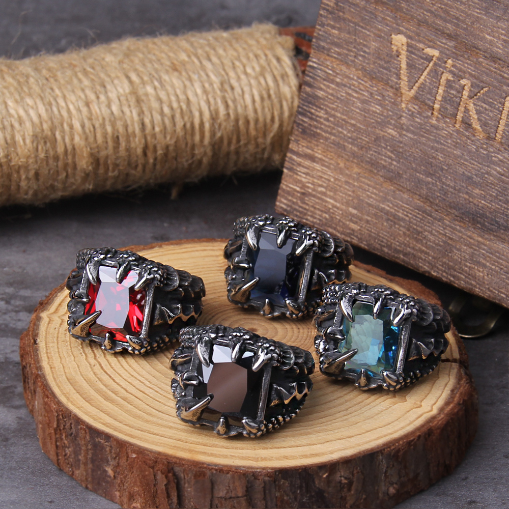 Bague viking griffe de dragon rouge — vue 2