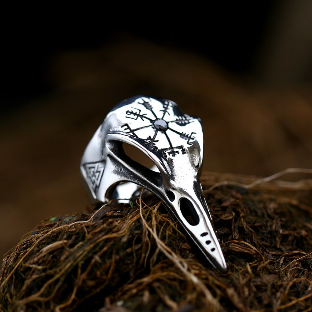 Bague viking  l'Omniscience d'Odin vegvisir obsidienne
