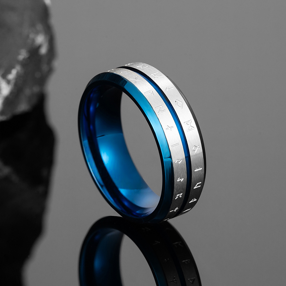Bague viking rune gravé bleu