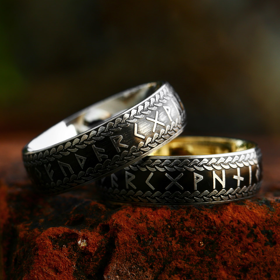 Bague viking runes tressées argenté — vue 3