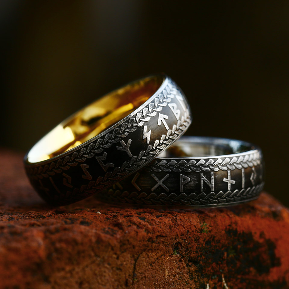 Bague viking runes tressées dorée — vue 3