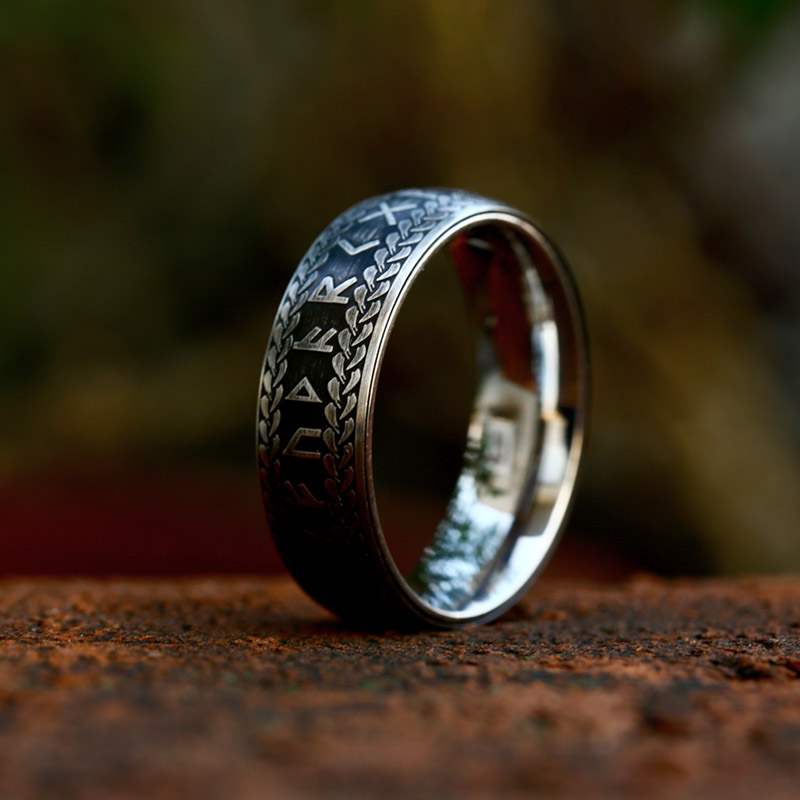 Bague viking runes tressées argenté