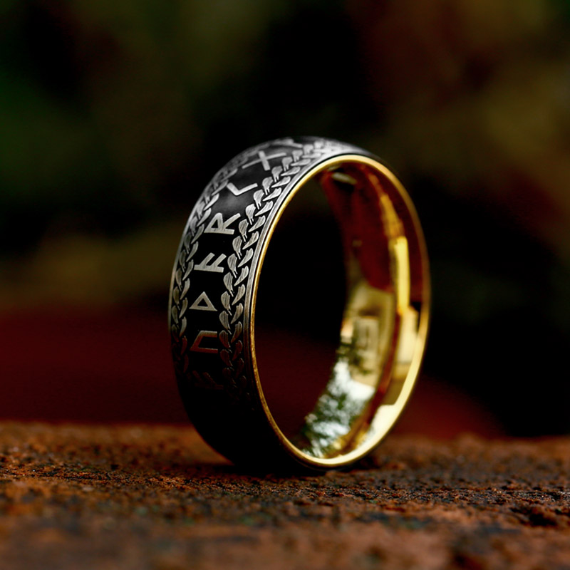 Bague viking runes tressées dorée