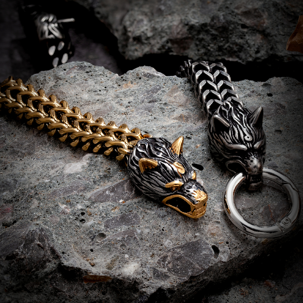 Bracelet Viking Tête de Loup Fenrir argenté — vue 2