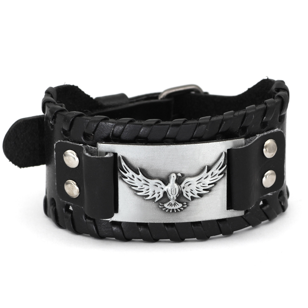 Bracelet viking corbeau d'Odin en cuir — vue 2