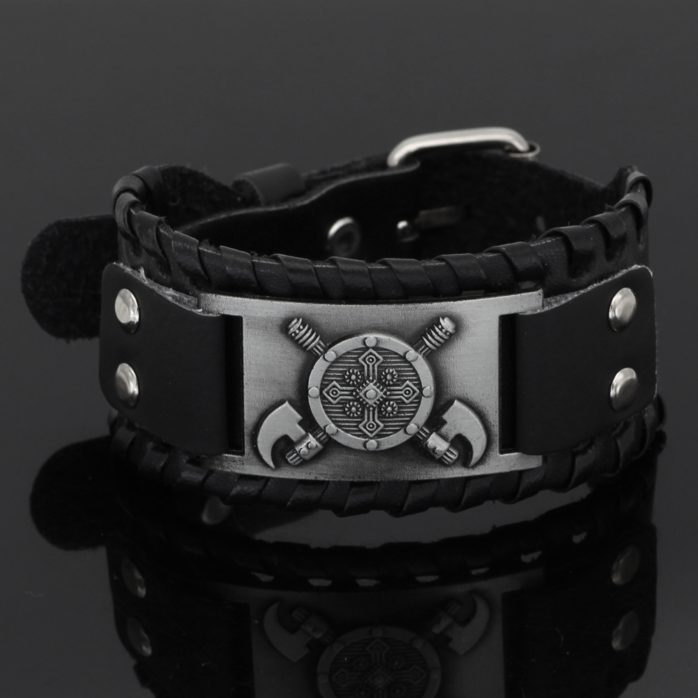 Bracelet viking bouclier en cuir — vue 2