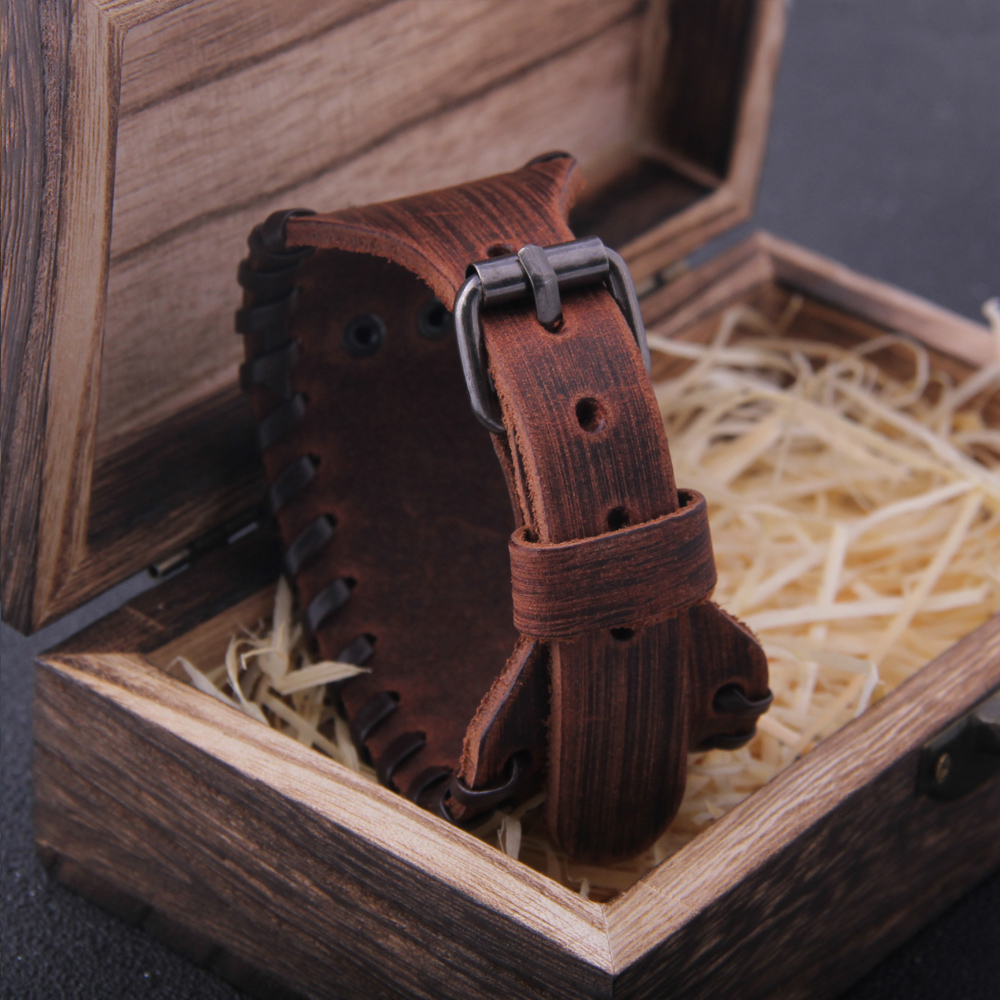 Bracelet Viking Valknut en cuir marron — vue 2