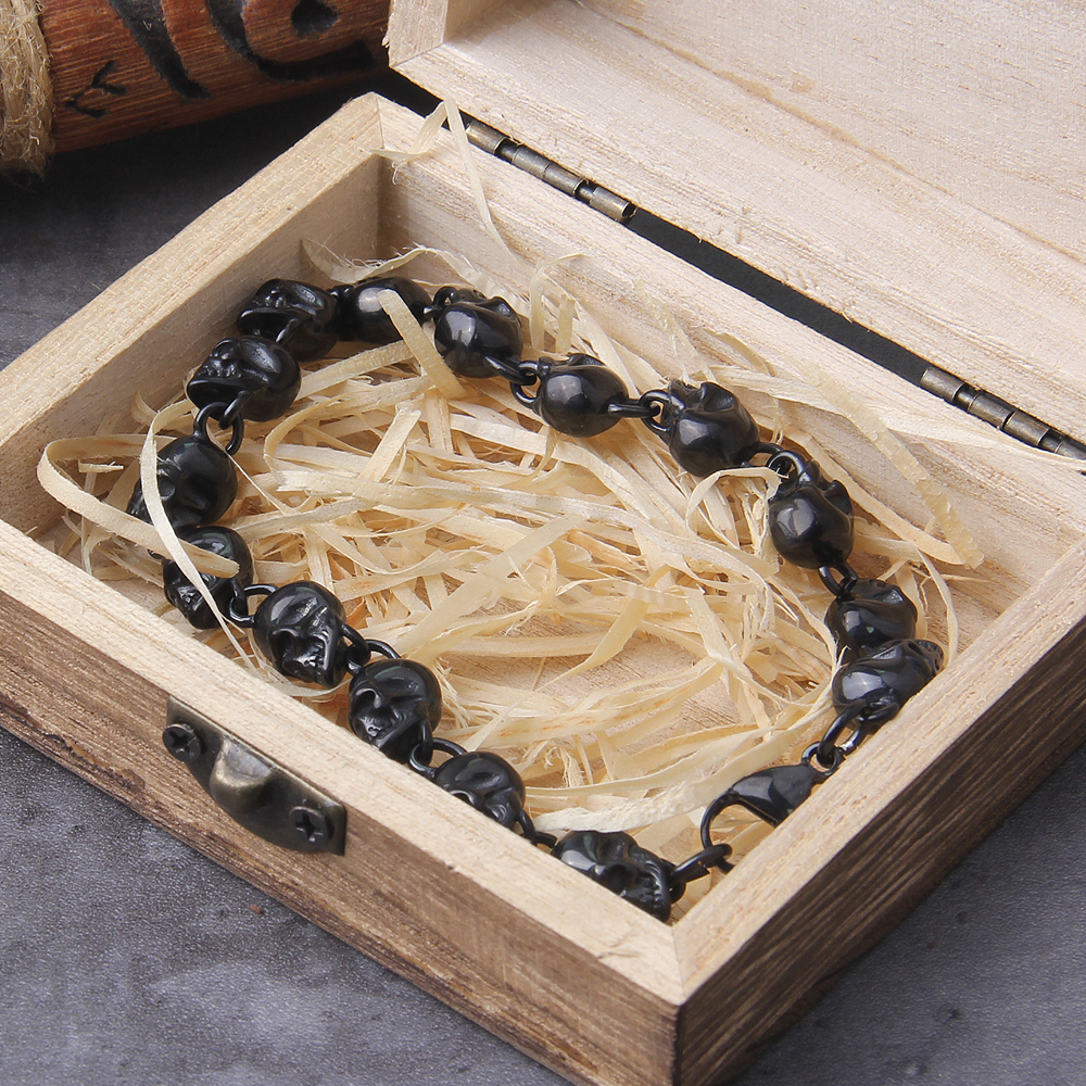 Bracelet viking tête de mort noir — vue 2