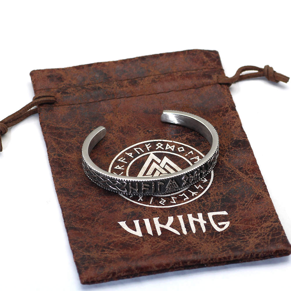 Bracelet viking Valknut porteur de runes argenté — vue 3