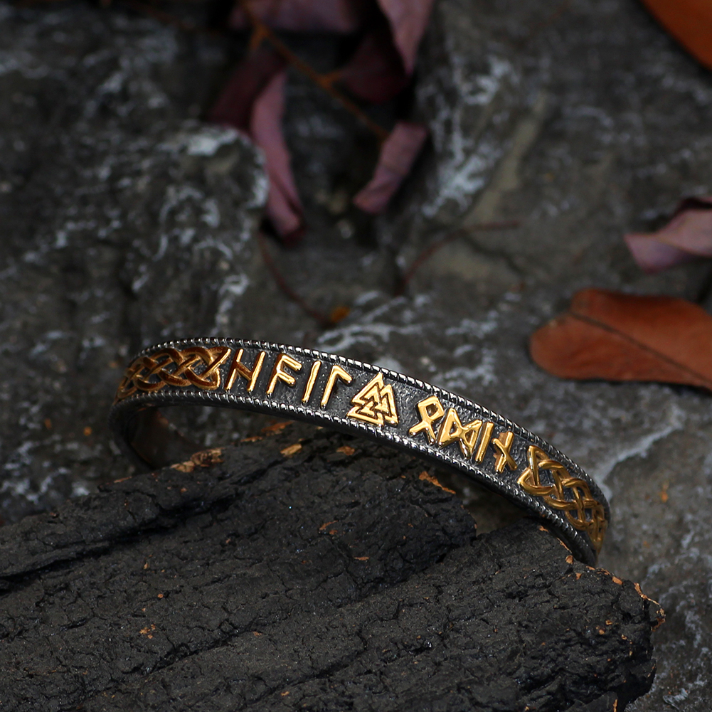 Bracelet viking Valknut porteur de runes doré