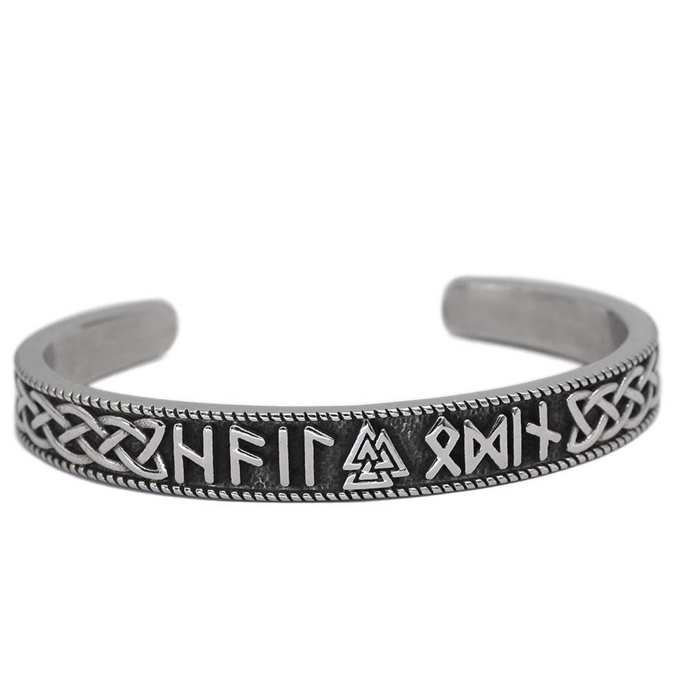 Bracelet viking Valknut porteur de runes argenté — vue 2