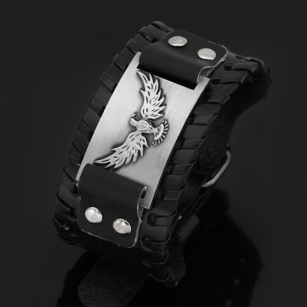 Bracelet viking corbeau d'Odin en cuir