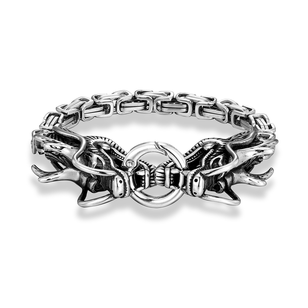 Bracelet viking dragon argenté