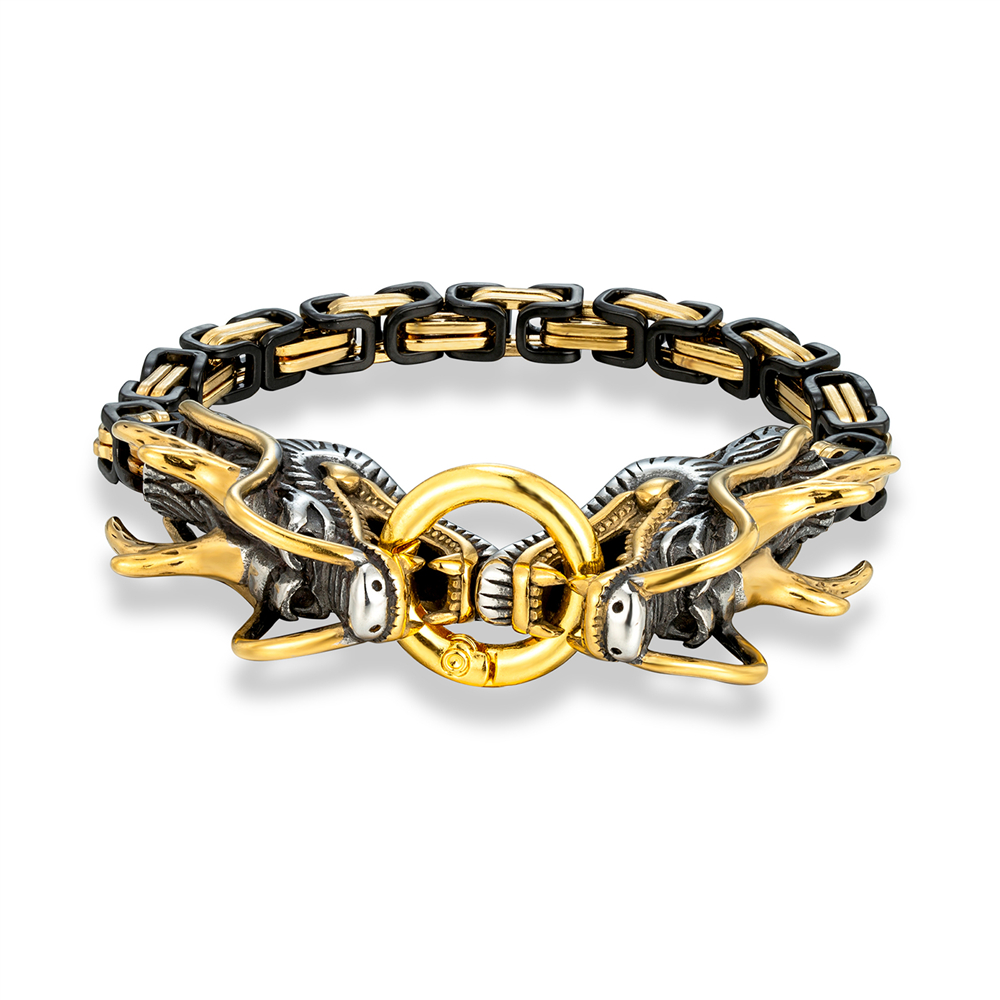 Bracelet viking dragon doré et noir