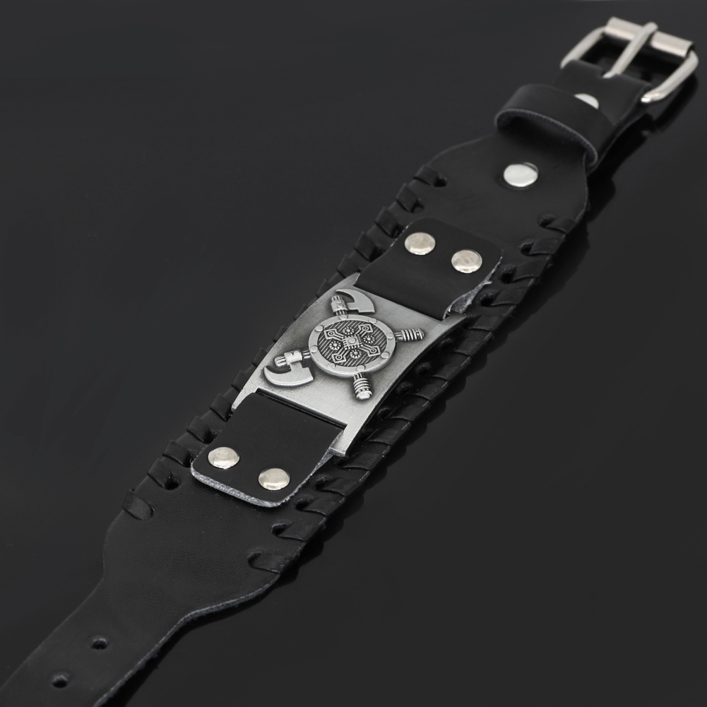 Bracelet viking bouclier en cuir — vue 3