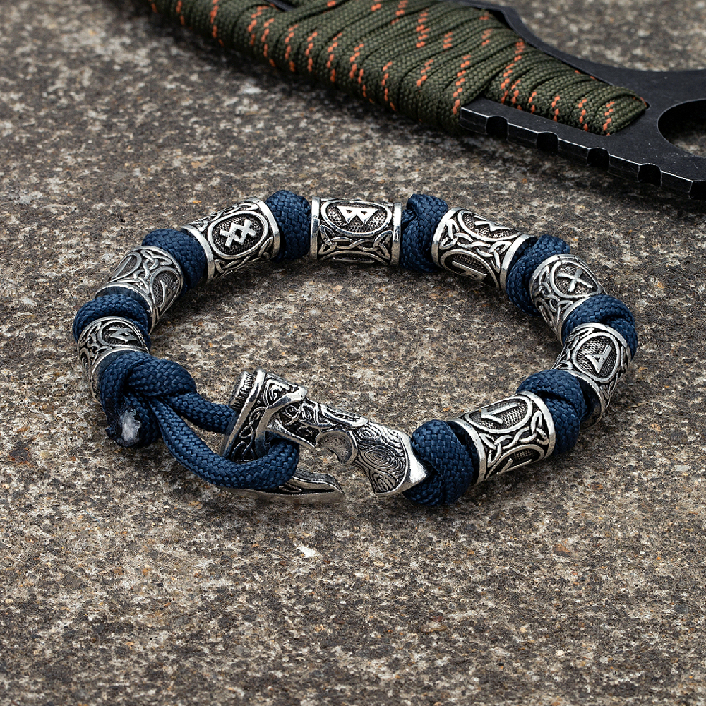 Bracelet viking nœuds nordiques bleu