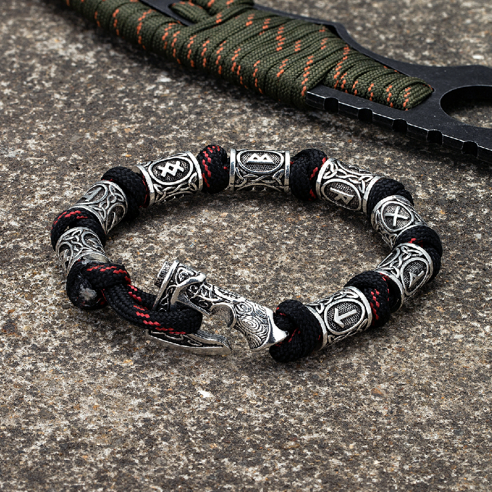 Bracelet viking nœuds nordiques rouge foncé