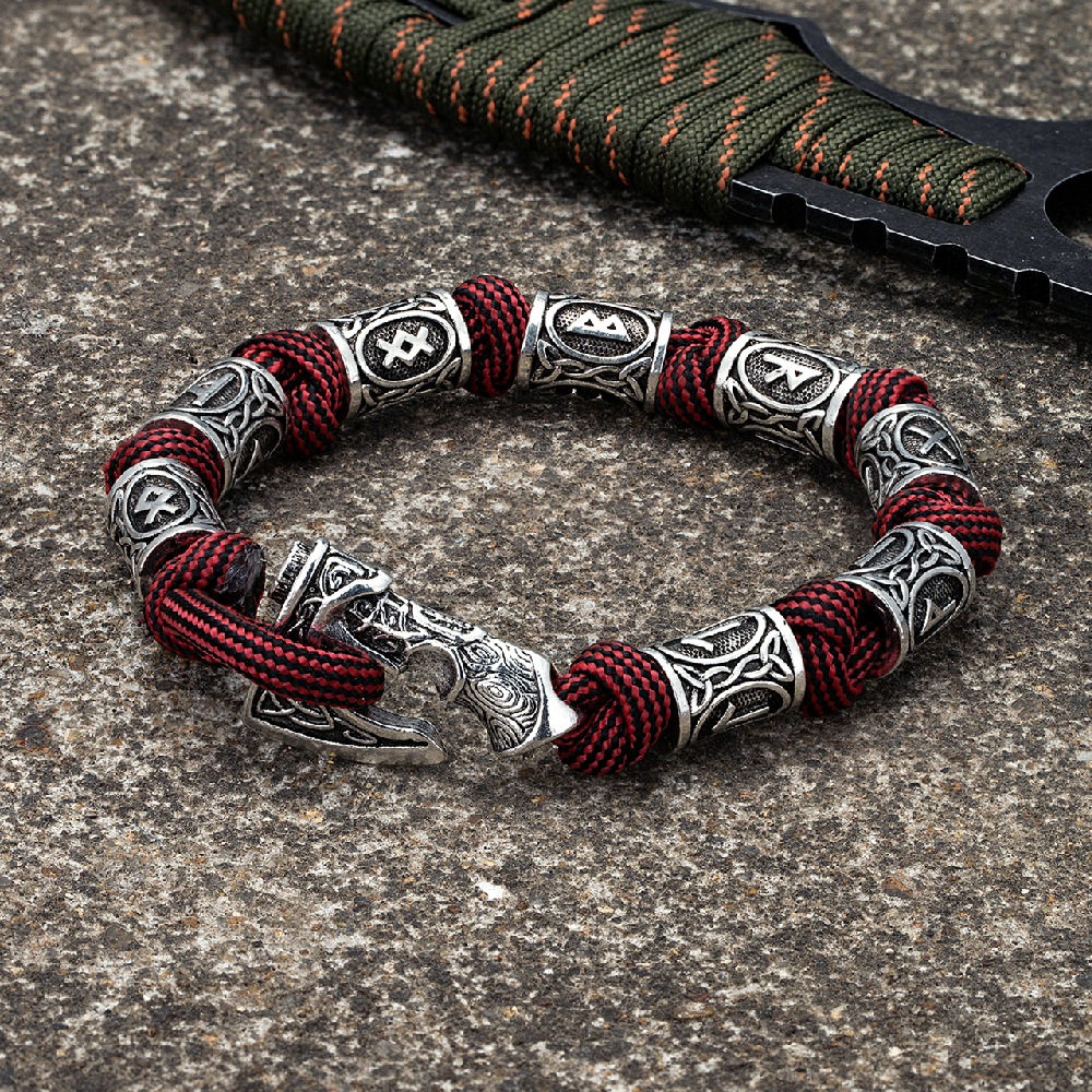Bracelet viking nœuds nordiques rouge