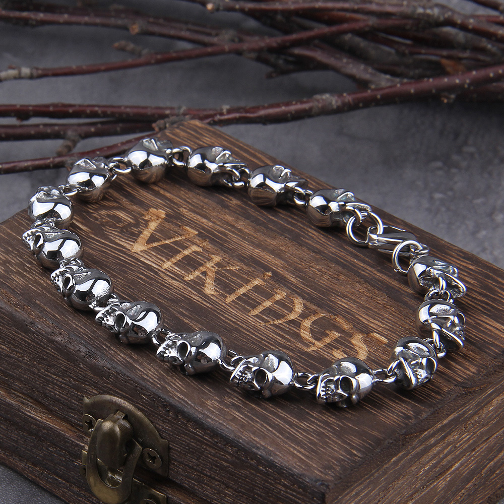 Bracelet viking tête de mort argenté