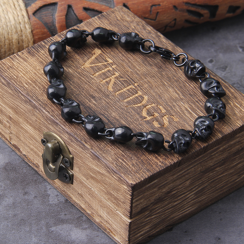 Bracelet viking tête de mort noir