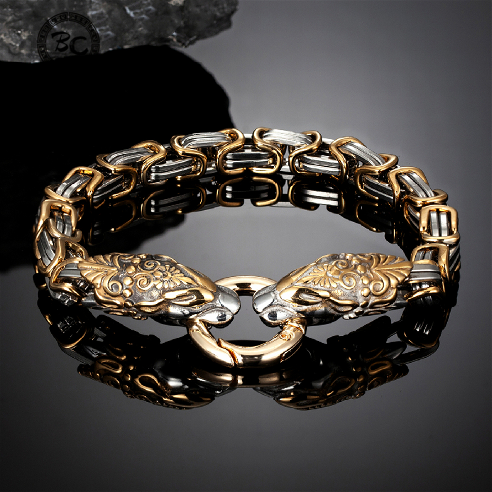 Bracelet viking tête de serpent doré