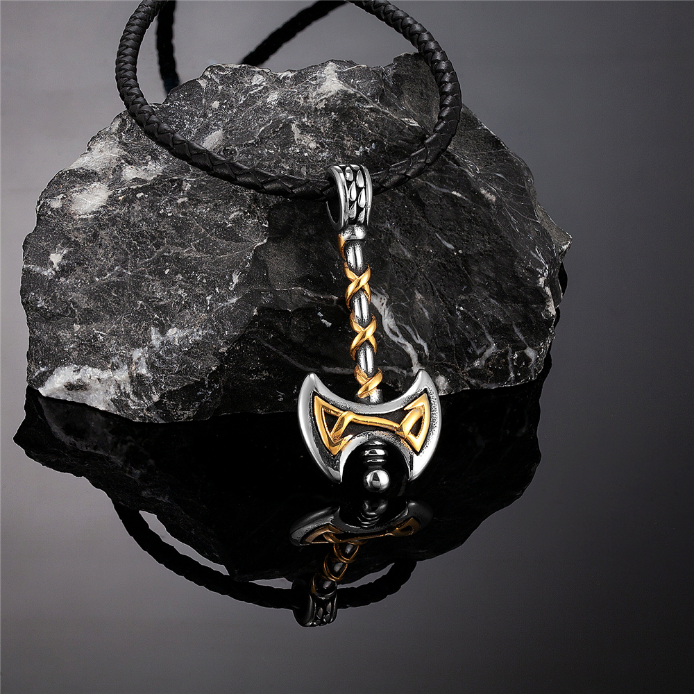 Collier Viking Hache Dorée en cuir