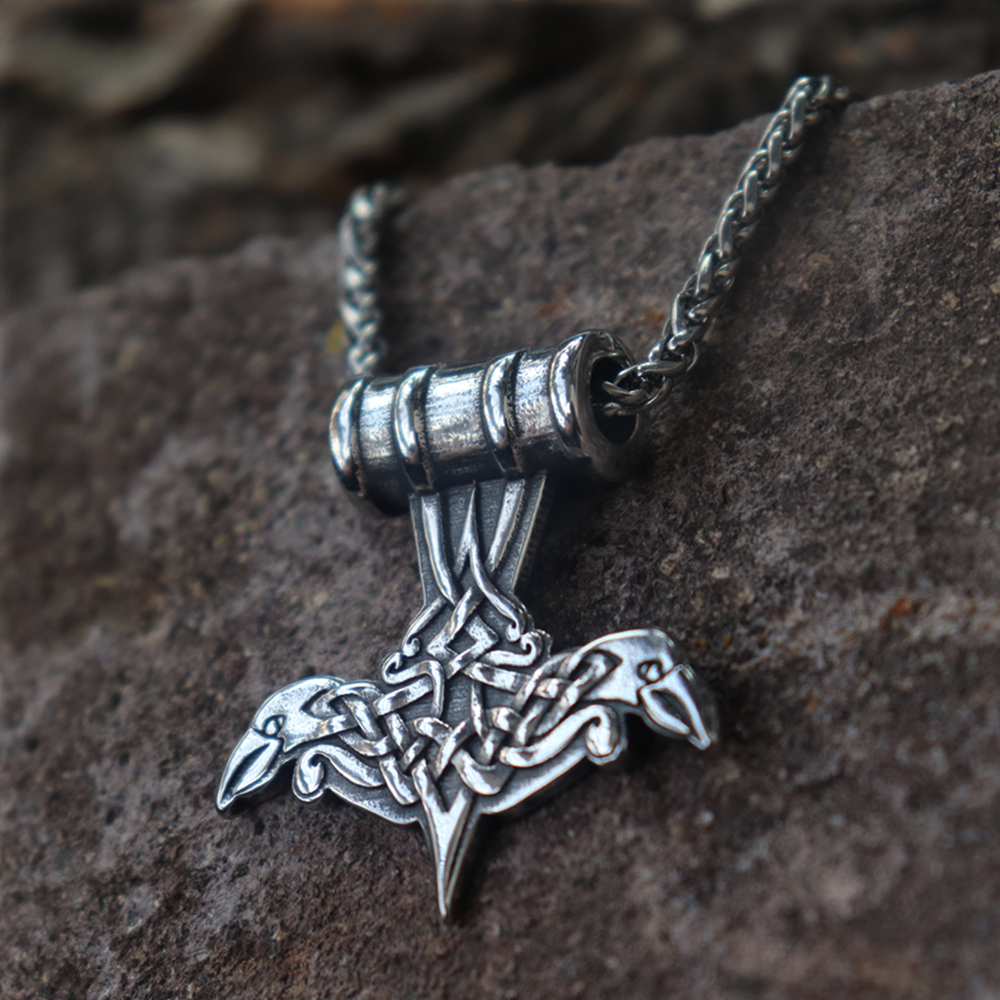 Collier viking Mjolnir en forme de corbeaux d'Odin — vue 3