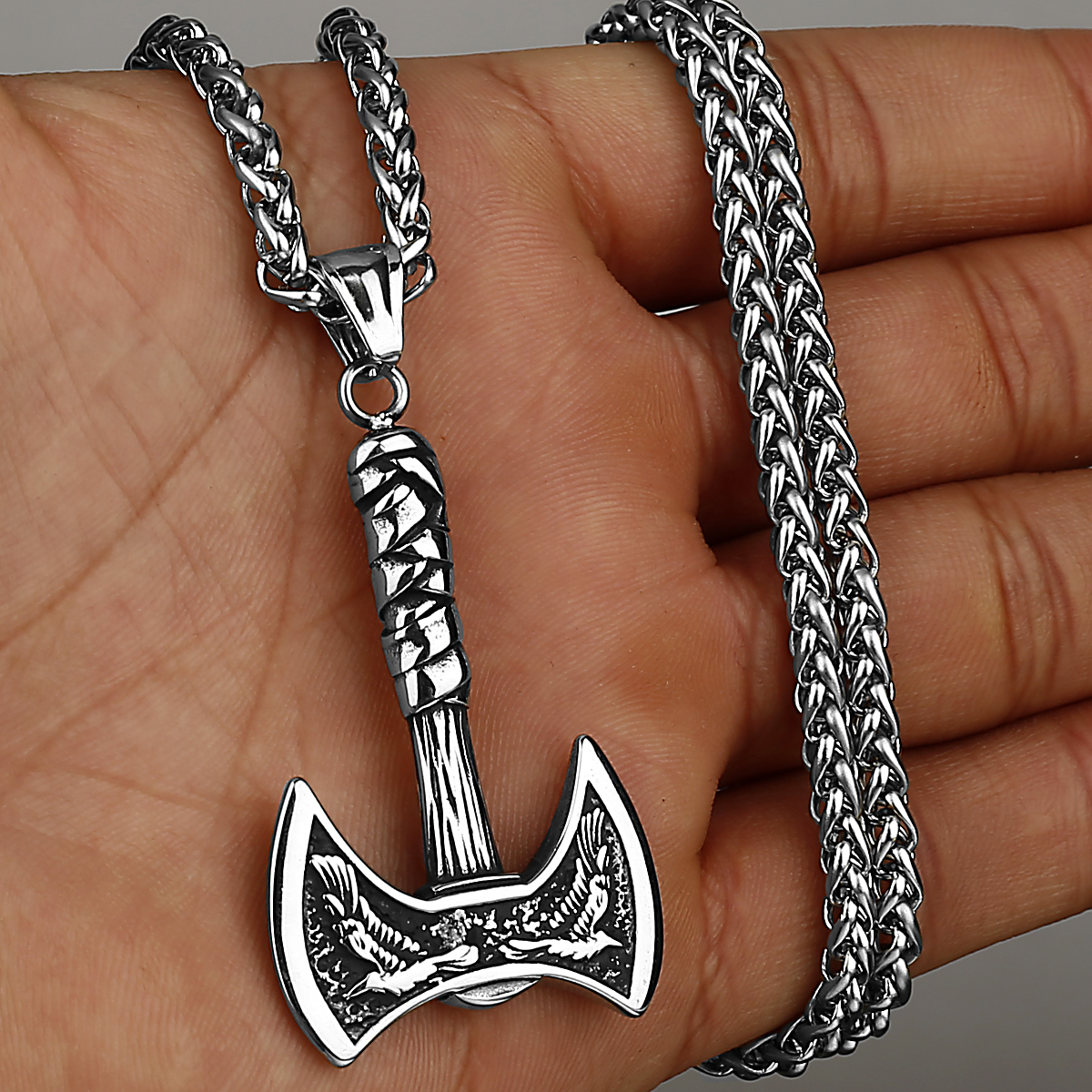 Collier Viking Amulette hache d'odin argenté