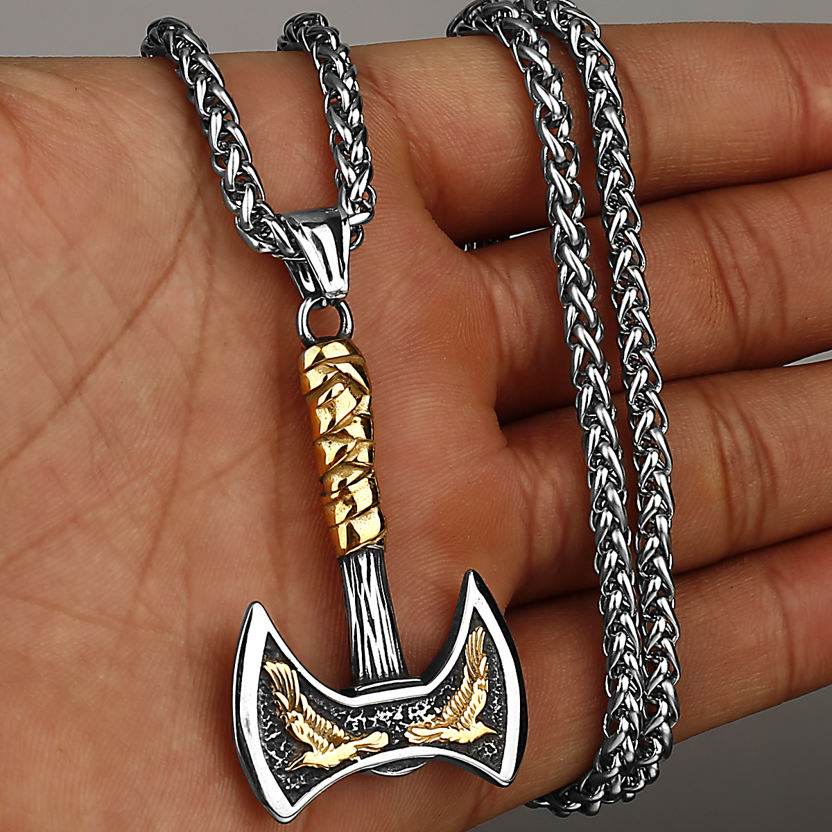 Collier Viking Amulette hache d'odin doré
