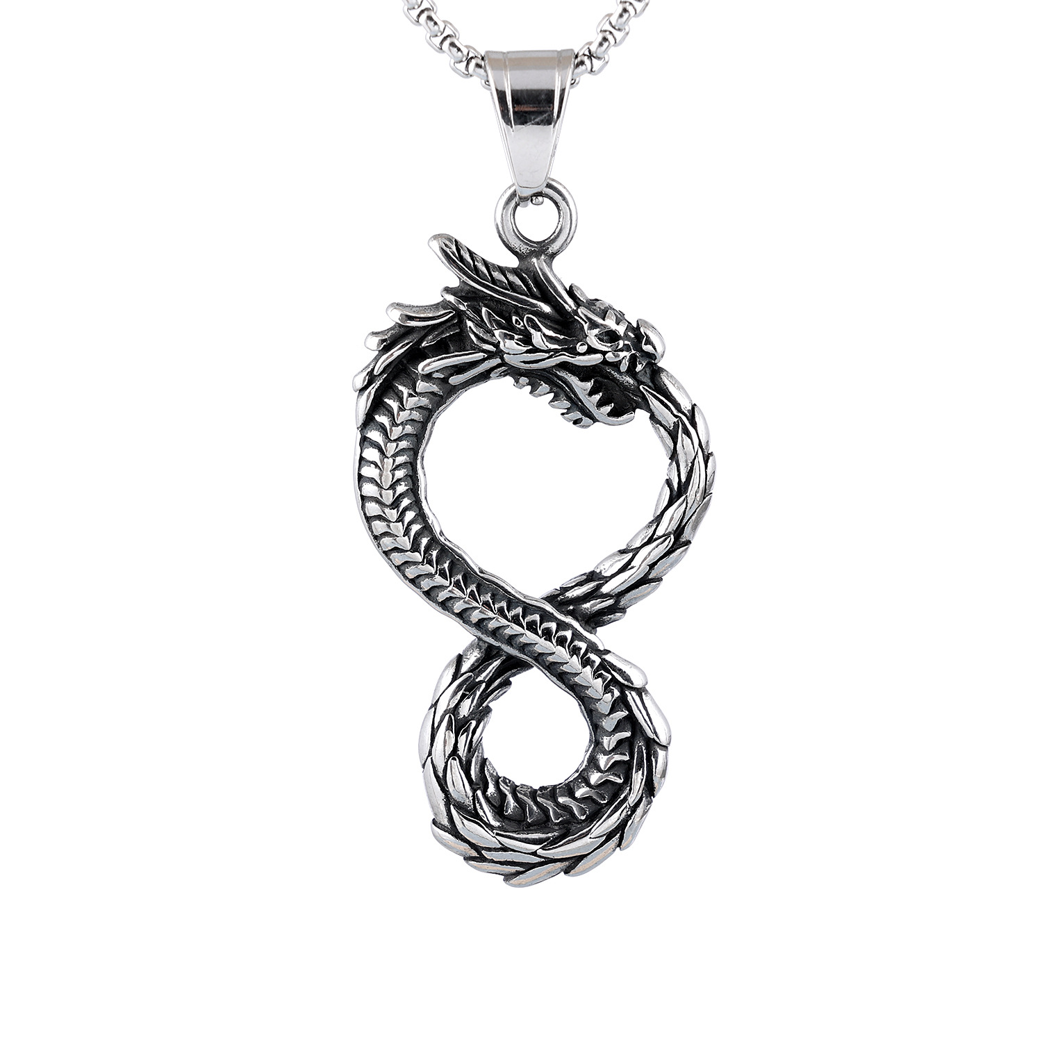 Collier du dragon Ouroboros argenté — vue 2
