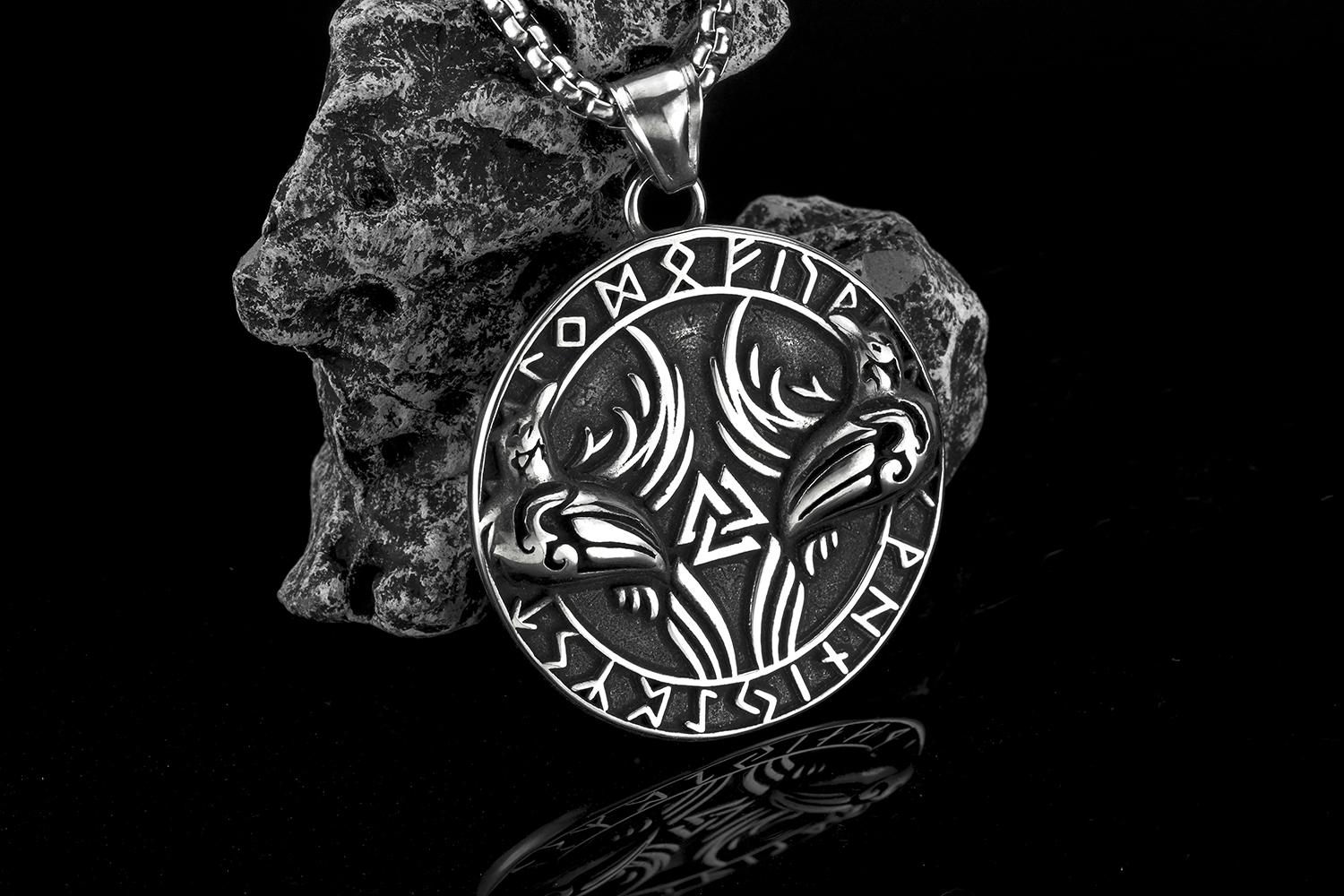 Collier viking Huginn et Muninn argenté