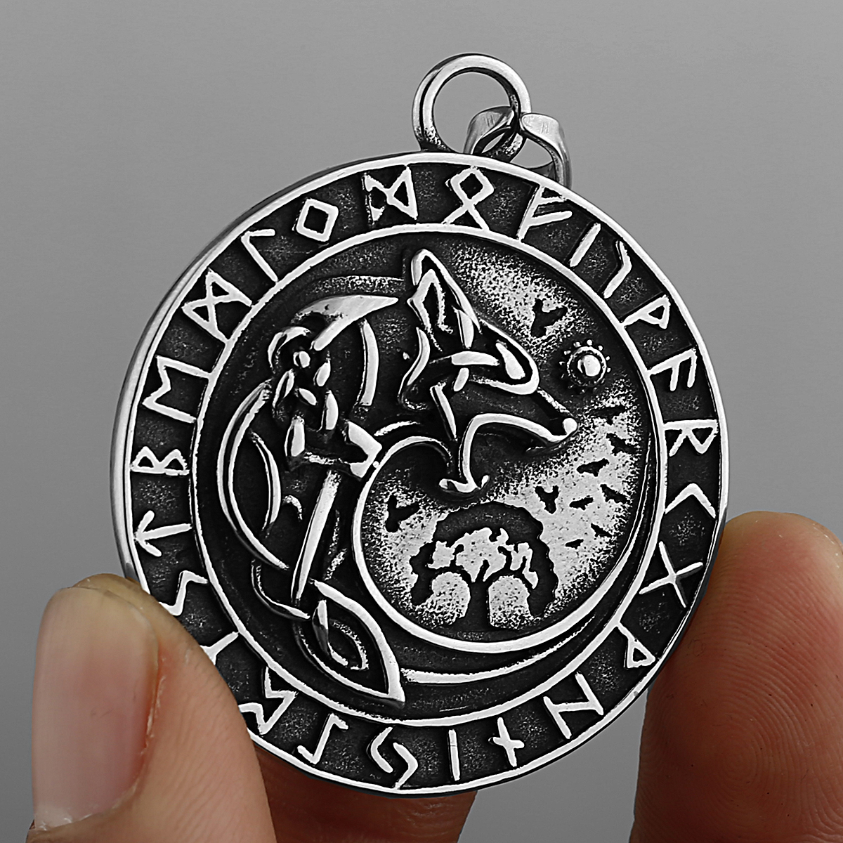 Collier viking Loup Géant Argenté — vue 2