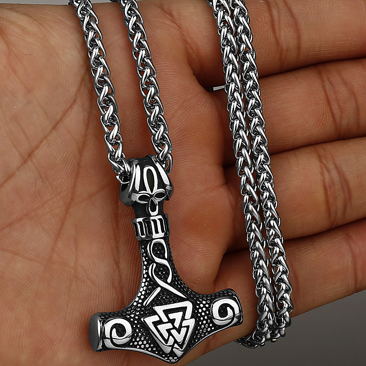 Collier viking Mjolnir argenté