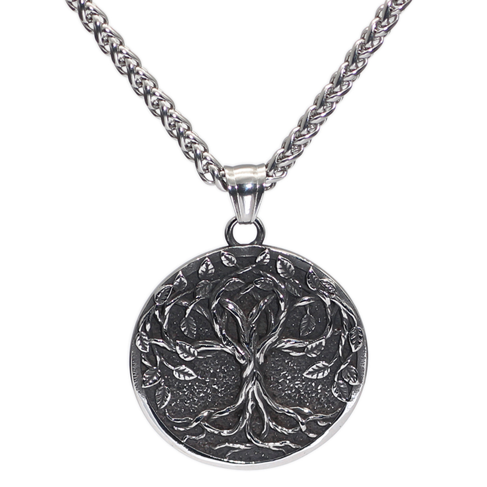 Collier viking arbre de vie avec feuilles argenté