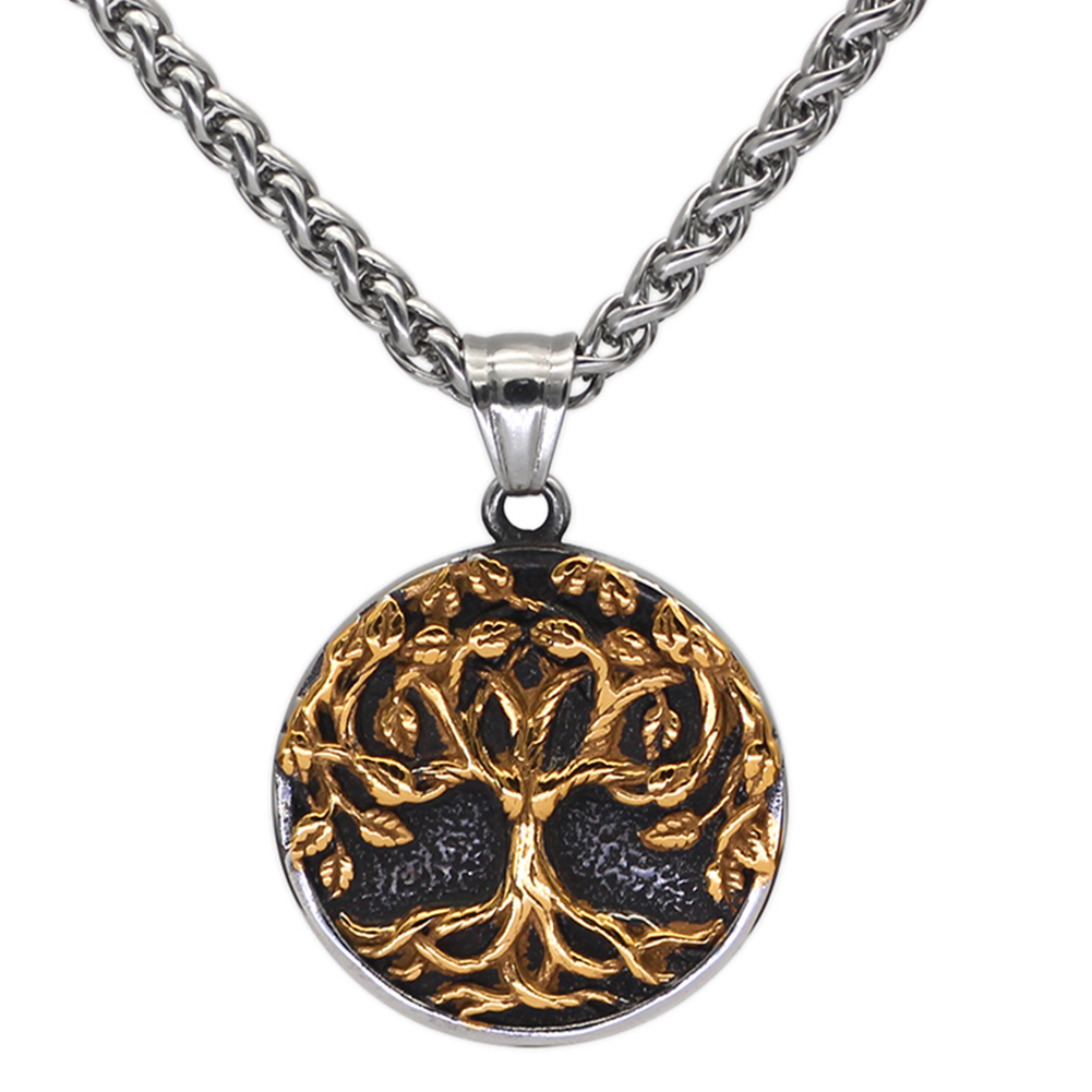 Collier viking arbre de vie avec feuilles doré