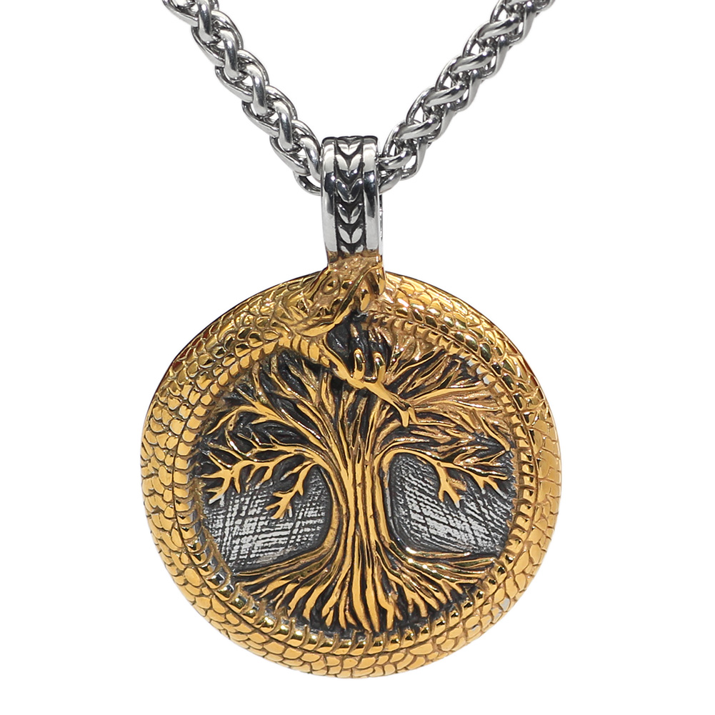 Collier viking arbre sacré d'Yggdrasil avec Jörmungand