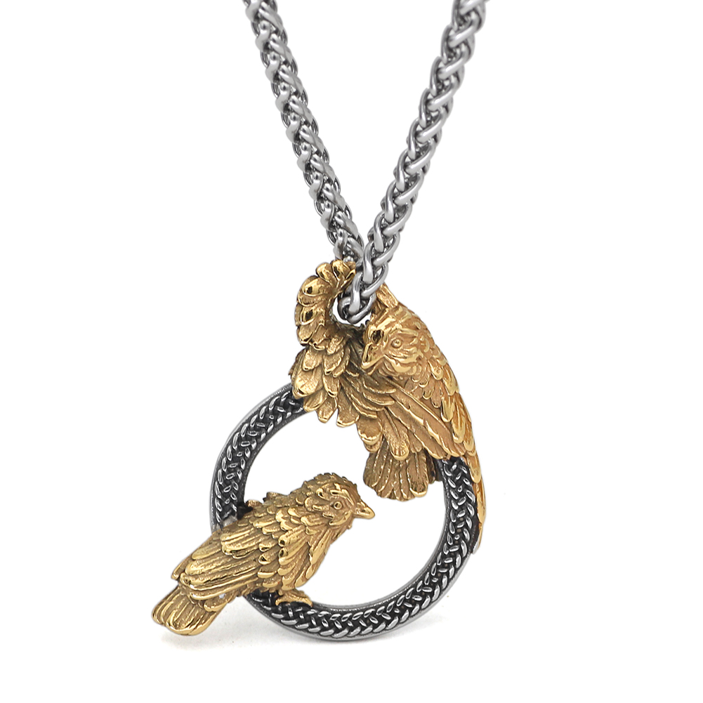 Collier viking corbeaux messagers d'Odin