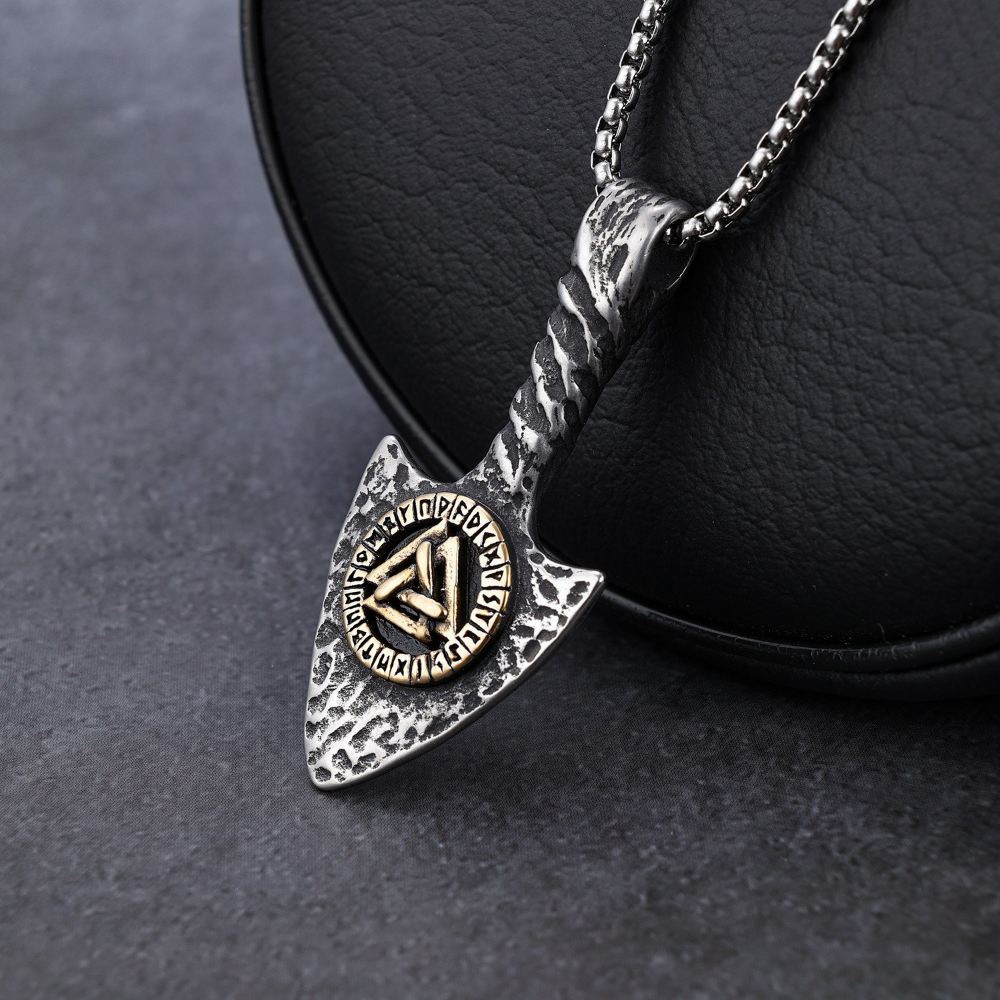 Collier viking flèche Rune Valknut doré