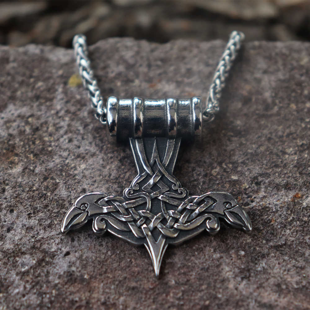Collier viking Mjolnir en forme de corbeaux d'Odin — vue 2