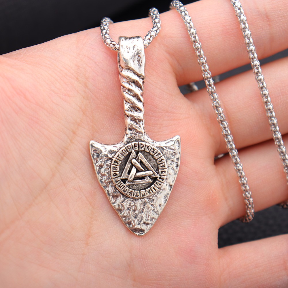 Collier viking flèche Rune Valknut argenté