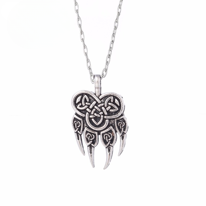 Collier viking patte d'ours nordique argenté
