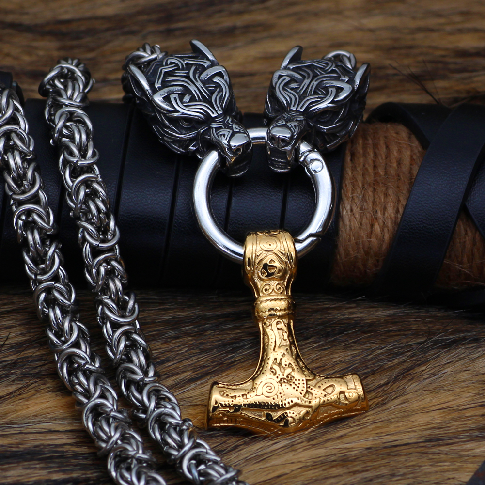 Collier viking protection de Freki et Geri doré